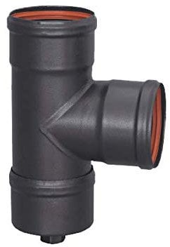 Te M-H-H + Tapón de purga esmaltados 850°C - Ø80 mm para conducción de humos de estufas y chimeneas de pellet