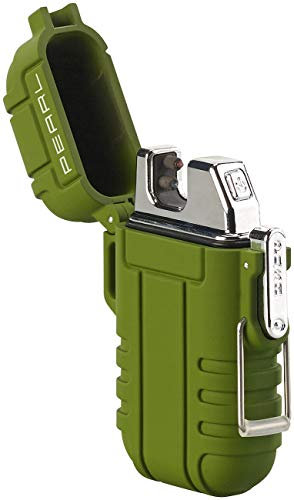 PEARL Feuerzeug wasserdicht: Elektronisches Feuerzeug mit doppeltem Lichtbogen, Akku, IP56, Oliv (Elektrisches Lichtbogen, Akku-USB, wasserdichte Taschen)