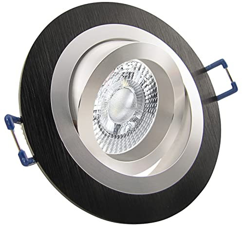 trendlights24 Noble Decken Einbaustrahler LED 230V Schwarz rund 3 Stufen dimmbar, 5er Set 5W Neutralweiß ultra flach 35 mm, Einbauleuchte schwenkbar