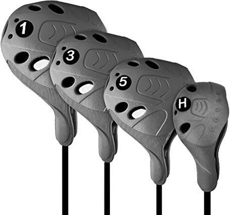 PGM Golfschlägerhaube, 4 Schlägerabdeckungen, Fairwayhölzer, Hybrid-Golfschlägerabdeckung mit Nadelstiften, passend für übergroße Rechtshänder, waschbarer Bezug für alle Marken, Grau - 4-teiliges Set