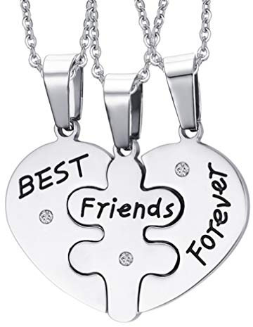 Happyyami 3 Stück Halskette Puzzle Herz aus Edelstahl mit Schriftzug Best Friend Forever Gravierte Halskette Freundschaft Set für Freunde, 29x3,8x0,5 cm