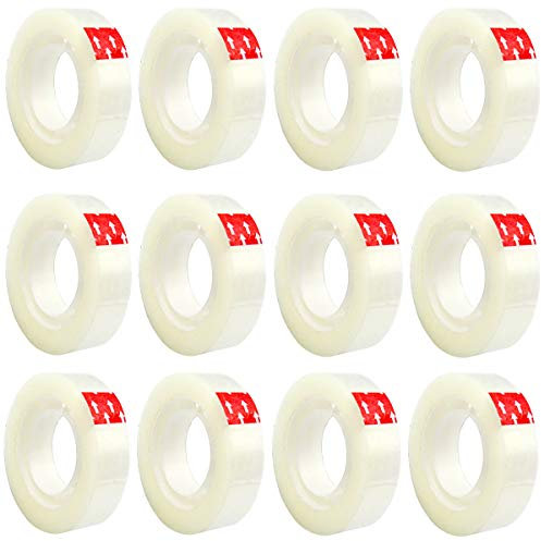 Hoedia Tape Refills, 12 Rollen Clear Tape, Mehrzweck 1,8 cm Transparent Packband Rolle für Büro, Zuhause, Schule