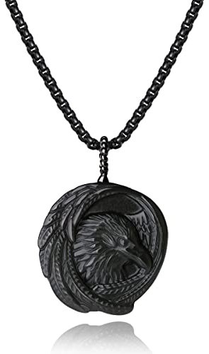COAI Geschenkideen Unisex Glückskette aus Schwarzem Obsidian mit Adler Anhänger Edelstahl Kette