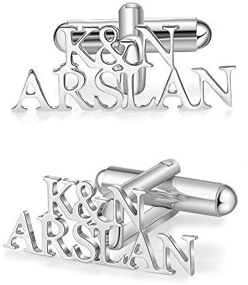 Personalisierte Manschettenknöpfe Herren mit benutzerdefinierten Namen und Datum Gravur 1 Paar Manschettenknöpfe für Männer Geschenk zum Valentinstag Jubiläum Vatertag (Silber-5)