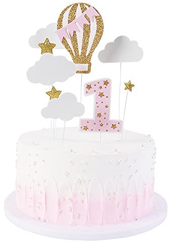 Happy Birthday Cake Topper 1st Baby Shower Cake Toppers Glitter Star Cloud Cupcake Toppers First Birthday Cake Decorations 1st for Girls 12Pcs