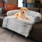 Dekeyoo Beruhigendes Hundebett, Haustier-Couch-Schutz, Plüsch-Hundematte, Hundesofa, Haustiermöbelbezug mit weichem Nackenrolle, maschinenwaschbar, Silbergrau, groß