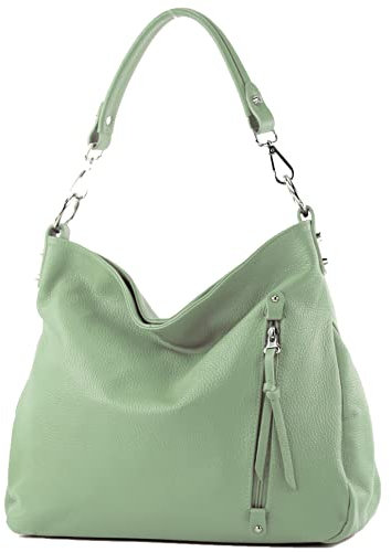 modamoda de T183 Damen Schultertasche Handtasche Tragetasche Echtleder Groß handmade in Italy, Farbe:Graugrün