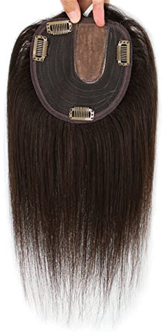 RemeeHi Kronen-Haar-Topper, Clip-on-Haarteil, Echthaar-Topper, Haarabdeckung für Damen, rechts, 30 cm, Dunkelbraun