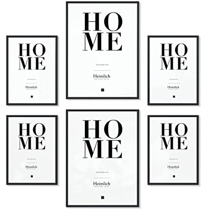 Heimlich® Bilderrahmen Collage (6 STK.) 2x DIN A3 & 4x DIN A4 | ALU Schwarz | Bilderrahmen 2x (29,7x42 cm) & 4x (21x29,7 cm) Schwarz mit bruchsicherem Acrylglas | Bilderrahmen Set ALU