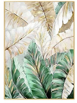 Handgemalte Acryl Gemälde Auf Leinwand,Handgemalte Originale Rahmenlose Strukturierte Kunstwerke Originale Bananenblätter Landschaftsölgemälde Moderne Abstrakte Extra Große Wandkunst Wohnk