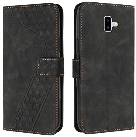 OKZone Kompatibel mit Samsung Galaxy J6 Plus 2018 Hülle, Handyhülle Samsung J6 Plus 2018, PU Leder Tasche Wallet Schutzhülle Flip Cover Klappbar Etui mit Magnet Kartenfach TPU Lederhülle (Schwarz)