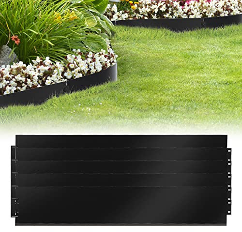 Izrielar Bordure de pelouse en métal 20m - 20 pièces Bordure de Tonte, galvanisée Clôture de Jardin Bordure de Parterre Longueur par Bande 10m - Hauteur 15cm, Noir