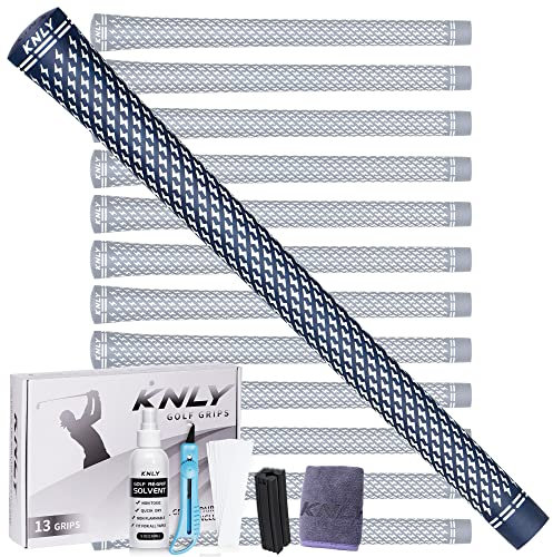 KNLY 360 Golf Grips Set of 13- Soft Rubber Golf Club Grips，Anti-Slip & High Traction，Grips with Tapes and Grips with Full Regripping Kit for Choice. (Midsize, Navy-Pro Kit(13 Grips with All Repair