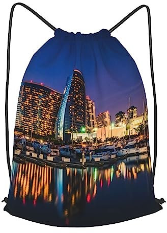 OPSREY Portland At Night Rucksack mit Kordelzug, wasserdicht, für Reisen und Arbeit, Schwarz , S