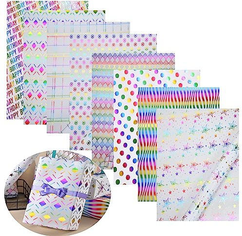 Geburtstags-Geschenkpapierbögen, 8 Bögen Geschenkpapier mit 8 verschiedenen bunten Designs für Geburtstag, Brautparty, Hochzeiten, Abschlussfeiern, Weihnachten, Frauen, Männer, Jungen, Mädchen.