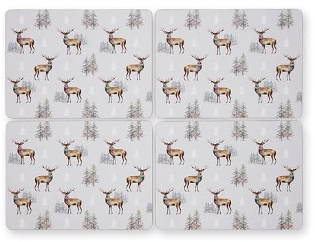 Cooksmart Pack of 4 Christmas Table Place Mats | Place Mats For Table With British Designs | Table Mats For All Types Of Kitchens - Christmas Stag