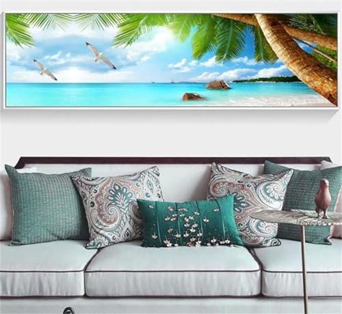 DIY 5D Diamond Painting Kits, Meer Himmel Landschaft Palme Full Drill Diamant Painting Zubehör, Malen Nach Zahlen, Diamond Painting Set, Painting by Numbers Arts Craft for Home Wall Decor 12x24in