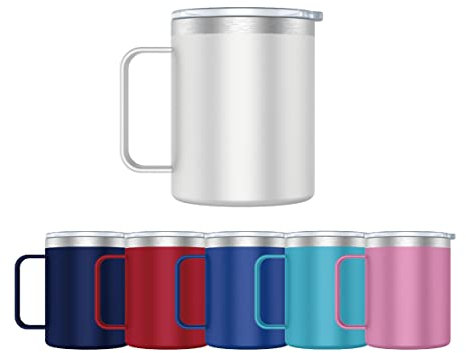 Mi Ko Mi Ka Taza Termo Café y Te para Llevar 400ml - Taza Térmica de Acero Inoxidable con Asa y Tapa (Blanco)