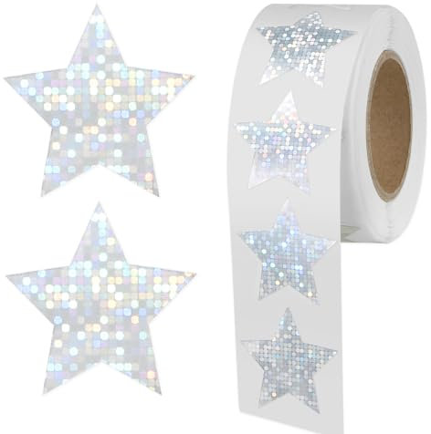 Teaaha 500 Stück Silberne Glitzer Sticker Sterne, Holografische Aufkleber, Basteln Sterne Deko, Lehrer Zubehör (Jeweils 2,5 Cm)