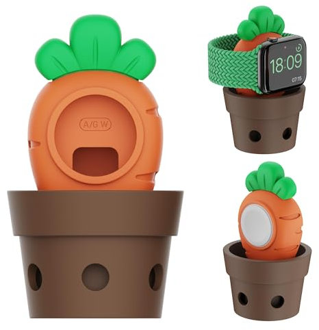 Sikai Silicone Charging Stand Holder Dock for Apple Watch Series Ultra/8/SE2/7/6/SE/5/4/3/2/1, Samsung Watch 5/5pro, Wireless Smartwatch Potted Plant Charger Stand Supports Nightstand Mode (Carrot)
