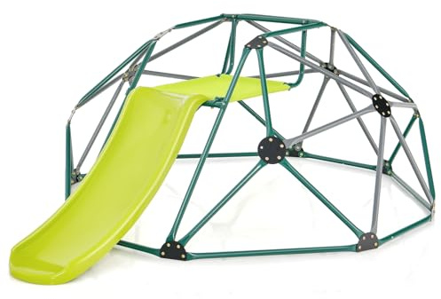 COSTWAY 8FT Dome Climber, Toddler Climbing Frame Monkey Bar Jungle Gym with Fabric Cushion, Indoor Outdoor Play Equipment for Kids 3-12 Years Old (Grey+Green)
