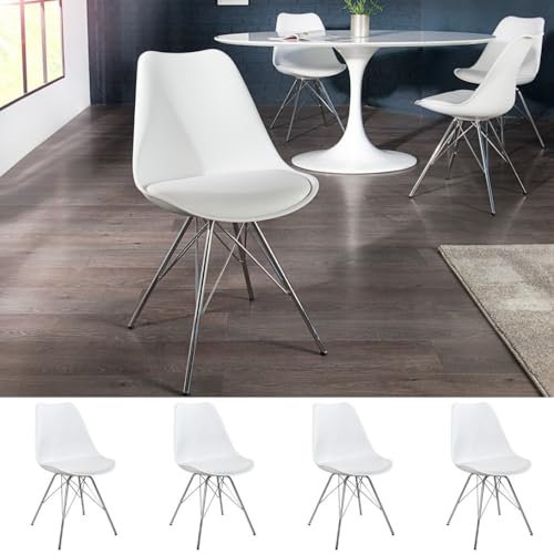 LEBENSwohnART 4er Set Design-Klassiker Stuhl Norway Weiss-Silber Retro