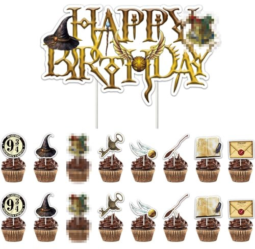 Glitter Magier Kuchen Deko, 49 Stück Magie Tortendeko, Wizard Kuchen Deko Zauberer Cake Topper Geburtstag Deko Cupcake Topper für Junge Mädchen Party Dekoration