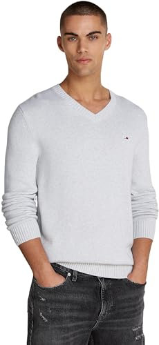 Tommy Jeans Jersey Hombre Slim Essential V-Neck con Cuello de Pico, Multicolor (Silver Grey), XL