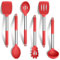 HaWare Lot de 6 ustensiles de cuisine en silicone avec louche, spatule, cuillère à pâtes, ustensiles de cuisine résistants à la chaleur avec poignée en acier inoxydable, anti-adhésifs, rouge