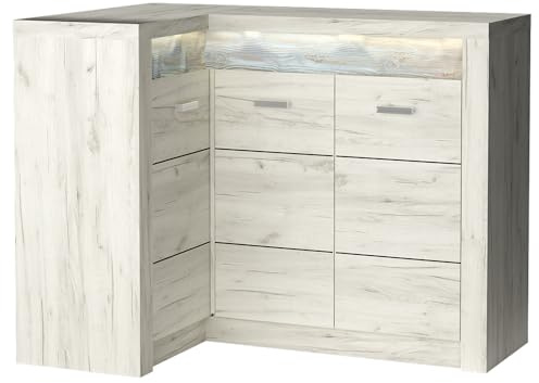 Lomadox Eckkommode Sideboard Eckschrank Kommode Wohnzimmerschrank Anrichte Aufbewahrunsschrank modern in weiß