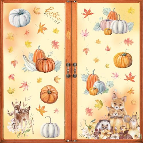Decorazioni Autunno per Fnestra,Vetrofanie Autunno,Foglie Autunnali Adesivi,Addobbi Sticker,Decorazioni di Feste Autunnali,per Decorazione Casa Finestra Festa Carnevale Halloween.