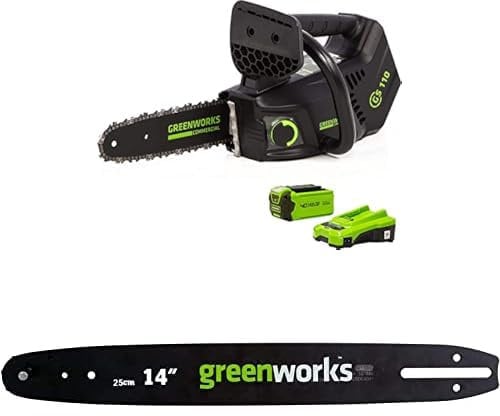 Greenworks Akku Kettensäge mit Akku und Ladegerät, bürstenlosem Motor, 25 cm Blattlänge, 40V 2Ah Akku + Greenworks 25cm Führungsschiene für Kettensäge