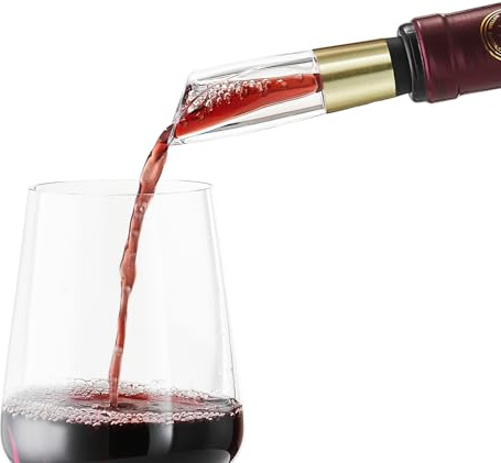 ELMWAY VinoLux Wine Aerator Pourer – Instant Aerator for Home & Travel – Fits Traditional Cork Bottles Only (NOT for Screw Cap Bottles) – Stainless Steel & Gold Finish