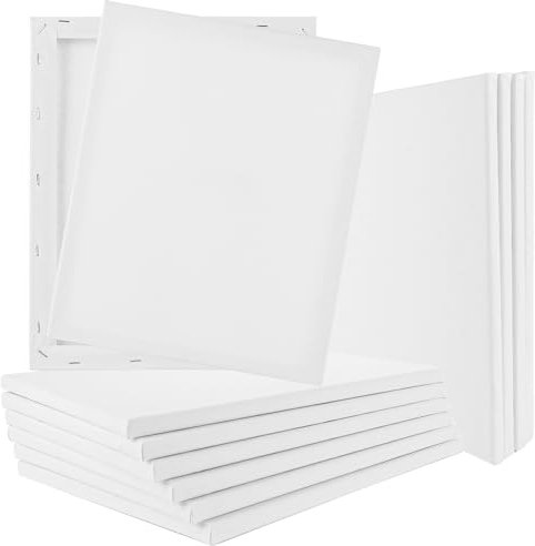 MUXHEL Set di 12 tele da dipingere, 28 x 35 cm, tela su telaio, in cotone precaricato, per artisti, bianchi, tele da dipingere
