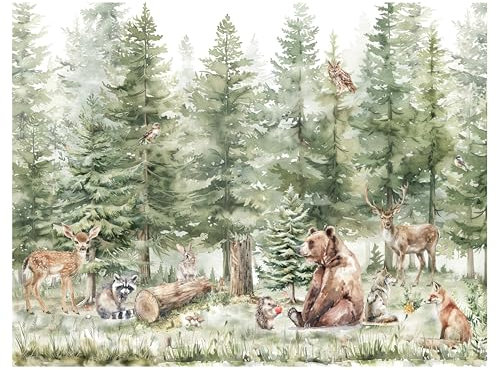 Wallpaper Kids Mural Mountain Trees, Animals, Kids Wall Mural, Nursery Mountain Decor Forest Wall murals for bedrooms Kids Child Room Forest Nursery Watercolor Custom-Made Photo Wallpaper Kids Room