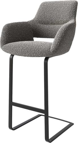 DELIFE Barstuhl Yago-Flex Freischwinger flach Metall Schwarz Bouclé Silbergrau Taschenfederkern