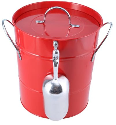 Round Beverage Tub Double Handle Ice Bucket with Shovel and Lid Metal Drink Cooler Champagne Bucket Easy to Carry