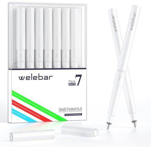 Welebar Weiß Gelstifte für Cricut Maker 3/Maker/Explore 3/ Air 2/Air, 7 Stück 0,8 Tipmittelspitze Stifte für Zeichnungen, Buchstabieren und Hervorhebungen
