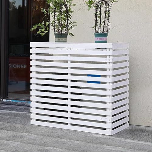LLZJDDPLY Air Conditioner Fence Screen, 4 Panels Outdoor Wood Privacy Fence Screen Freestanding AC Covers for Outside(White,85x35x80cm/33x14x31in)