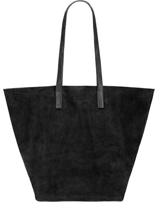 HOLZRICHTER Berlin Butterfly Shopper No 16 - Große Veloursleder Schultertasche & Einkaufstasche für Damen (Schwarz)