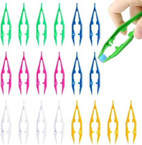 Lunpog 10 Stück Bügelperlen Pinzette, Mehrfarbig Pinzette Leichte Kunststoff Pinzette für Basteln von Perlen Elektronik Familien Handwerk 10 cm Multifunktional Perlenpinzette für DIY Puzzle Zubehör