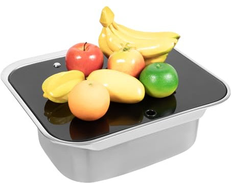 Juego de lavabos para caravana, de acero inoxidable con tapa, grifo giratorio, para RV Caravan Camper, camping, 41 x 36,5 x 16 cm