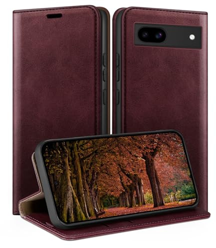HUOUH für Google Pixel 6A Hülle mit RFID Schutzhülle aus Lederhülle Handyhülle,Kartenfach Leder ständer Handy hülle,360 Grad Schutz Cover für Pixel 6A Klapphülle Wallet Case Rotwein