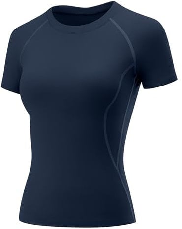 Rapbin T-Shirt Damen Sport Top Gym Funktionsshirt Yoga Rundhals Leicht Atmungsaktiv Sportshirt Workout Running Oberteil Sommer Fitness Laufshirt Marineblau S