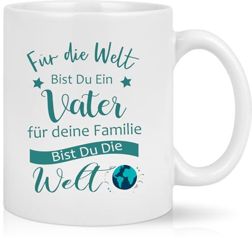Joymaking Kaffeetasse Geschenk für Papa zum Geburtstag Vatertag Weihnachtsgeschenke, Beste Papa Geschenk Vatertagsgeschenk Tasse mit Spruch für Familie bist du die Welt, 320ml Weiß