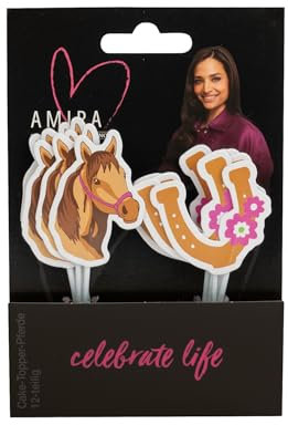 DECOCINO meets AMIRA - Cake Topper Pferde 12-tlg - Geburtstags topper, Muffin Deko, Tortendekoration, Pferde, Hufeisen, Mädchen, Party, Geburtstag