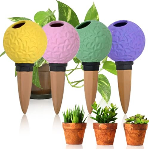 MKNZOME Automatic Plant Waterer, 4 Pack Terracotta Self Watering Plant Spikes Plant Watering Devices for Wine Bottles Vacation Clay Plant Garden Watering Stakes for Indoor & Outdoor Plants