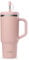 QWETCH - Travel Cup 900ml avec Paille & Anse - 48h Glacé / 12h Froid - Gourde Isotherme Inox Recyclé - Mug avec Bouchon à Vis Anti-Éclaboussures - Tasse Thermos - Rose Pastel