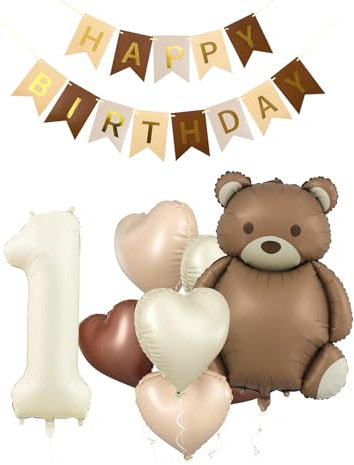 Tourima Geburtstagsdeko 1 Jahr Mädchen mit Happy Birthday Girlande, Folienballon 1 Geburtstag Mädchen, Ballon Deko 1.Geburtstag Mädchen, Luftballons mit Happy Birthday Banner 1 Jahr