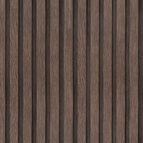 wishFIRE Wood Slat Wallpaper Natural Wood Effect Peel and Stick Wallpaper 44cm x 1220cm Dark Brown Vintage Self Adhesive Removable Panel Wall Paper Roll for Living Room Bedroom